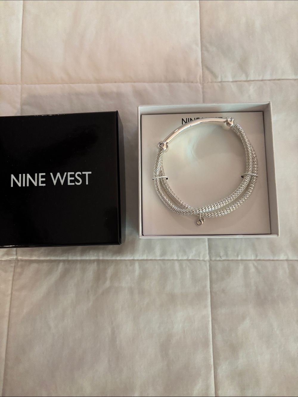 Nine West Silver Multi-Strand Mesh Bracelet with Bar Accent